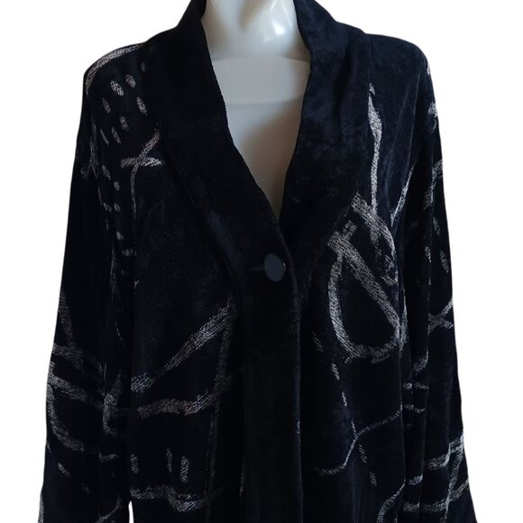 Vintage Women's Large Jacket Maude Andrade Black & White Abstract Woven Art - Picture 1 of 5